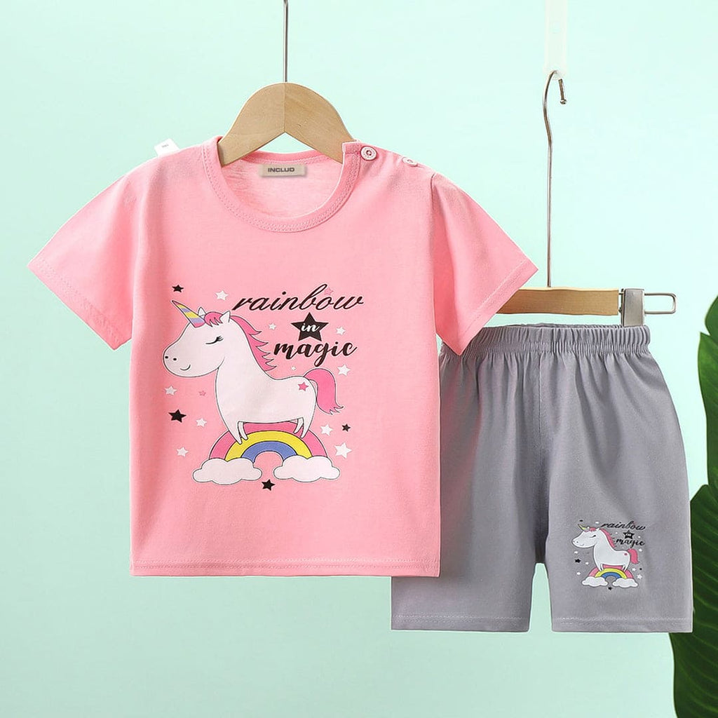 Girls Short Sleeve Graphic Print T-Shirt With Shorts Set