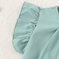 Girls Green Flutter Sleeves A-Line Casual Dress Casual Dresses
