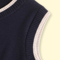 Boys Navy Blue Jacquard V-Neck Sweater Vest Sweaters & Cardigans