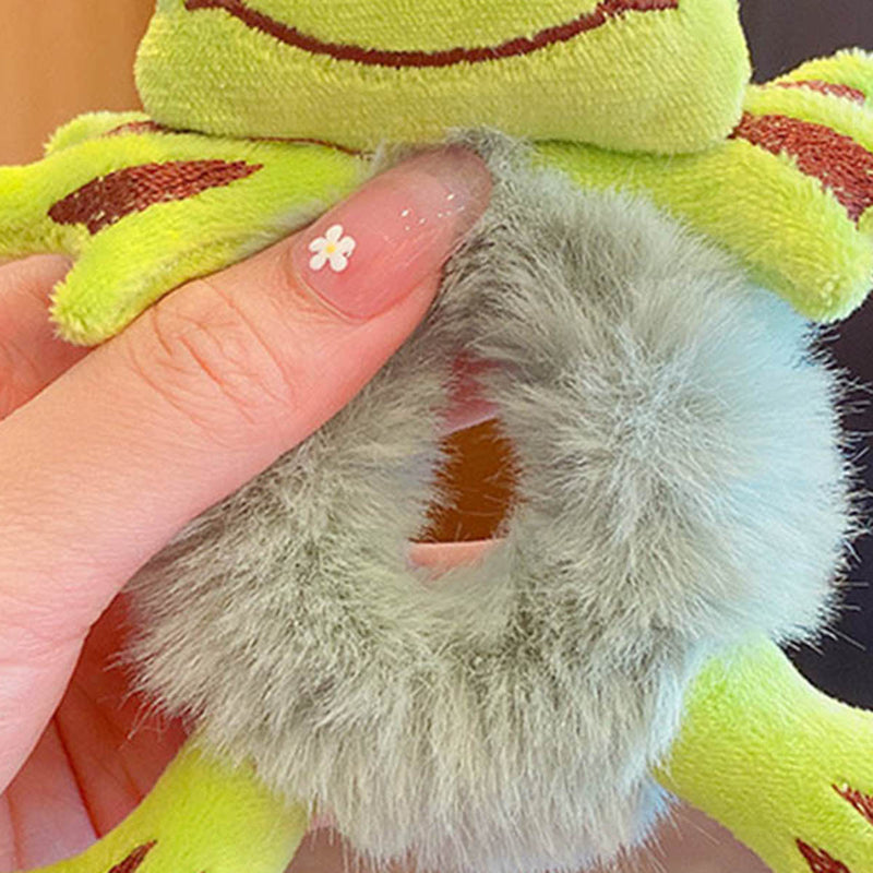 Girls Green Plush Frog Hair Tie Trending Accessories