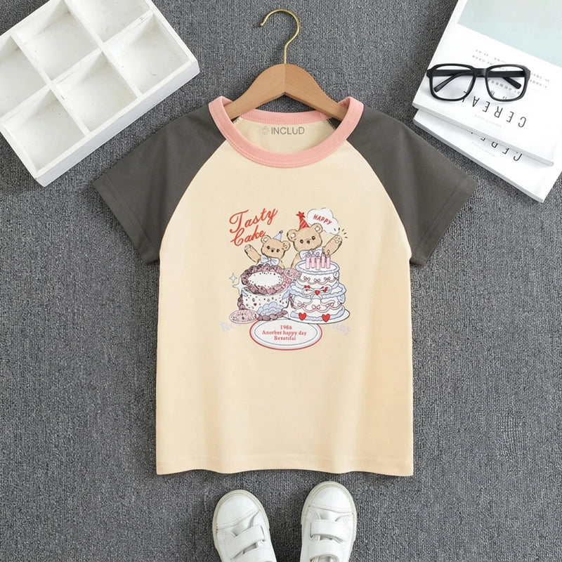 Girls Cream Graphics Raglan Sleeve T-Shirt Tshirts Cream 1-2 Y