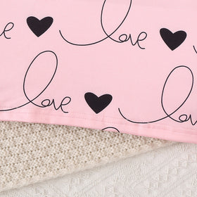 Girls Light Pink Heart Print Long Sleeves Top With Skirt Set 2 pc. Sets