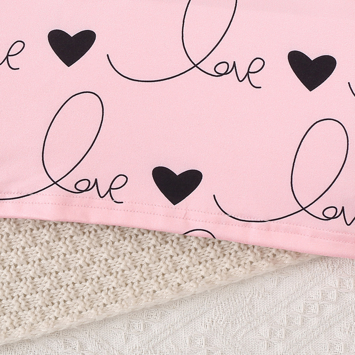 Girls Light Pink Heart Print Long Sleeves Top With Skirt Set 2 pc. Sets
