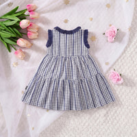 Girls Blue Checked Sleeveless Tiered Dress Casual Dresses
