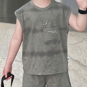 Boys Grey Tie Dye Print Sleeveless T-Shirt & Shorts Co-ord Sets Sets
