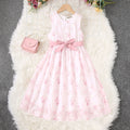 Girls Pink Flower Print Sleeveless Fit & Flare Dress Casual Dresses Pink 8-9 Y