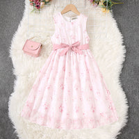 Girls Pink Flower Print Sleeveless Fit & Flare Dress Casual Dresses Pink 8-9 Y