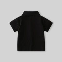 Boys Black Color-blocked Polo T-Shirt With Short Sleeves Tshirts