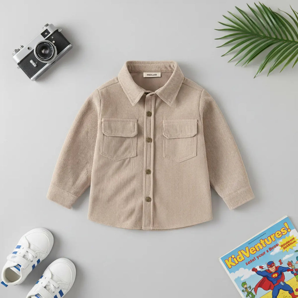 Boys Beige Corduroy Long Sleeves Shirts Shirts Beige 1-2 Y
