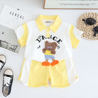 Boys Yellow Cat Applique Color-blocked Polo T-Shirt With Shorts Set 2 pc. Sets Yellow 1-2 Y