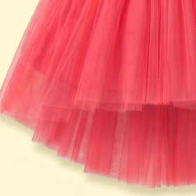 Girls black and pink high-low puff sleeve party dress