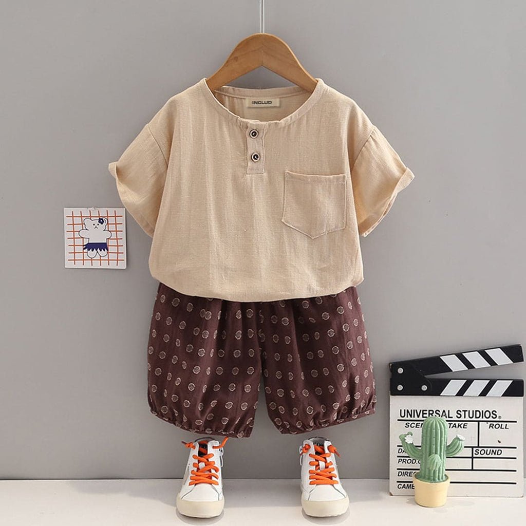 Boys Short Sleeve Shirt With Printed Shorts Set