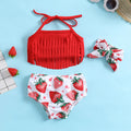 Girls Red Halter Top With Strawberry Print Briefs & Headband Swimwear Sets Sets Red 1-2 Y