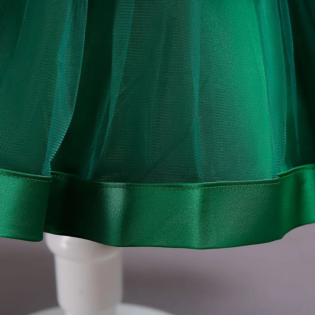 Girls Green Embroidered Sleeveless Layered Party Dress With Bow Party Dresses