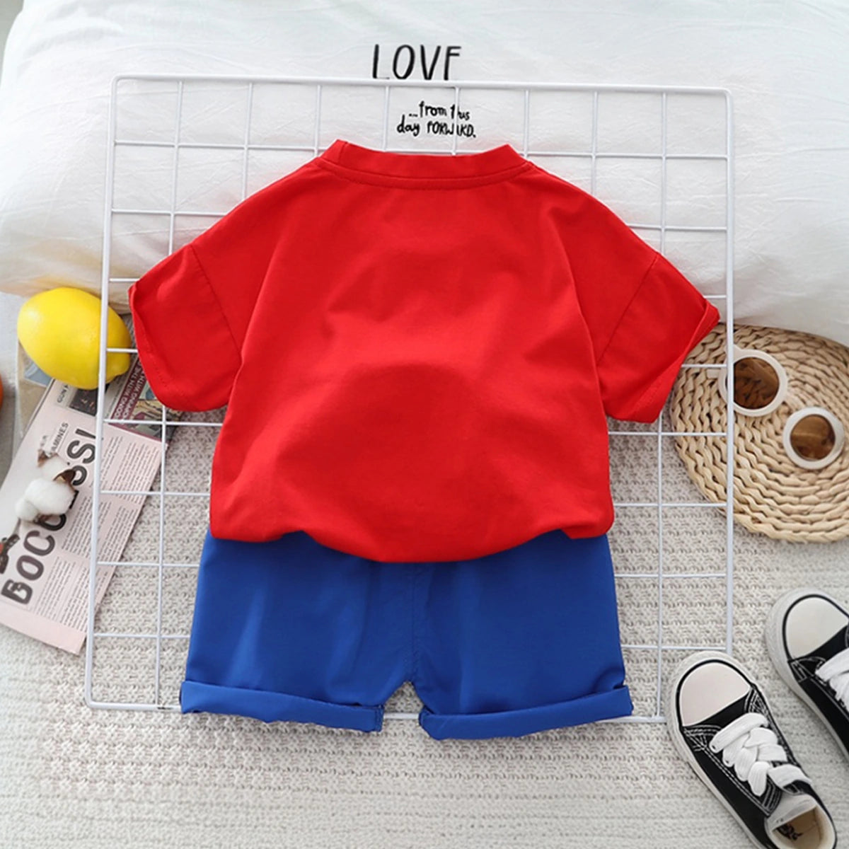 Boys Red Bear Printed Short Sleeve T-Shirt With Shorts Sets 2 pc. Sets