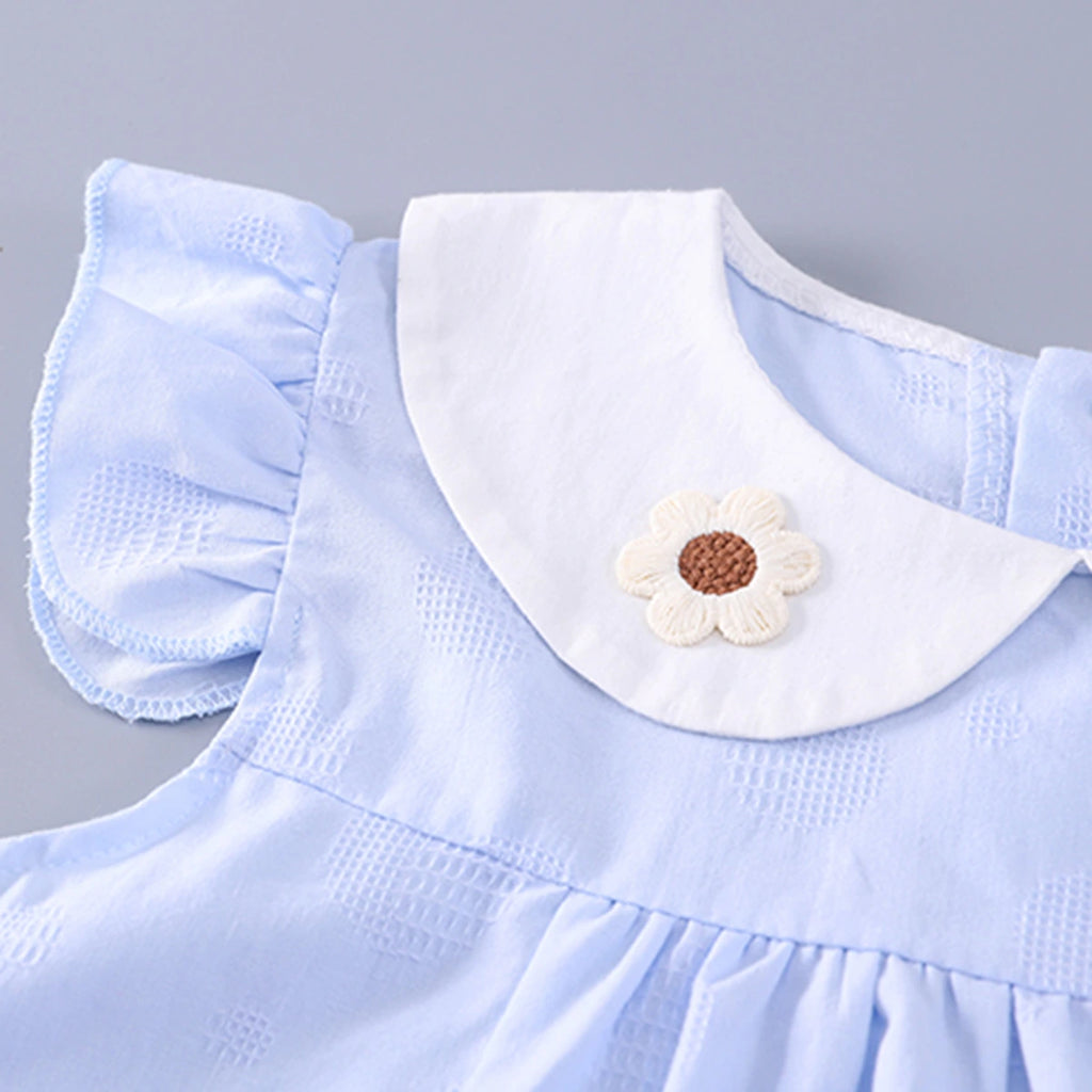 Girls Light Blue Flower Applique Ruffle Top With Shorts Set Sets