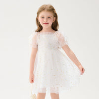 Girls Star Foil Printed Fit & Flare Dress Casual Dresses White 1-2 Y 