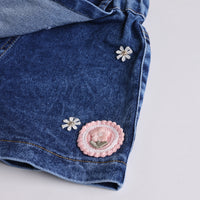 Girls Yellow Floral Applique T-Shirt With Denim Shorts Sets 2 pc. Sets