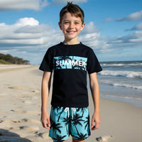 Boys Black Tropical Printed Short Sleeves T-Shirt & Shorts Swimsuit Sets Sets