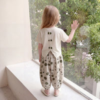 Girls Off White Graphic Print Top With Balloon Pants Sets Sets