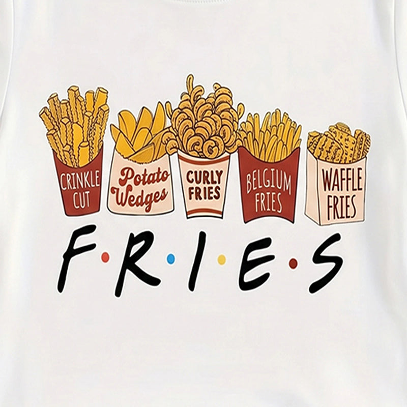 Girls White Fries Graphic Short Sleeve T-Shirt Tshirts
