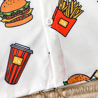 Boys White Graphic Burger Printed Short Sleeves Shirt Shirts
