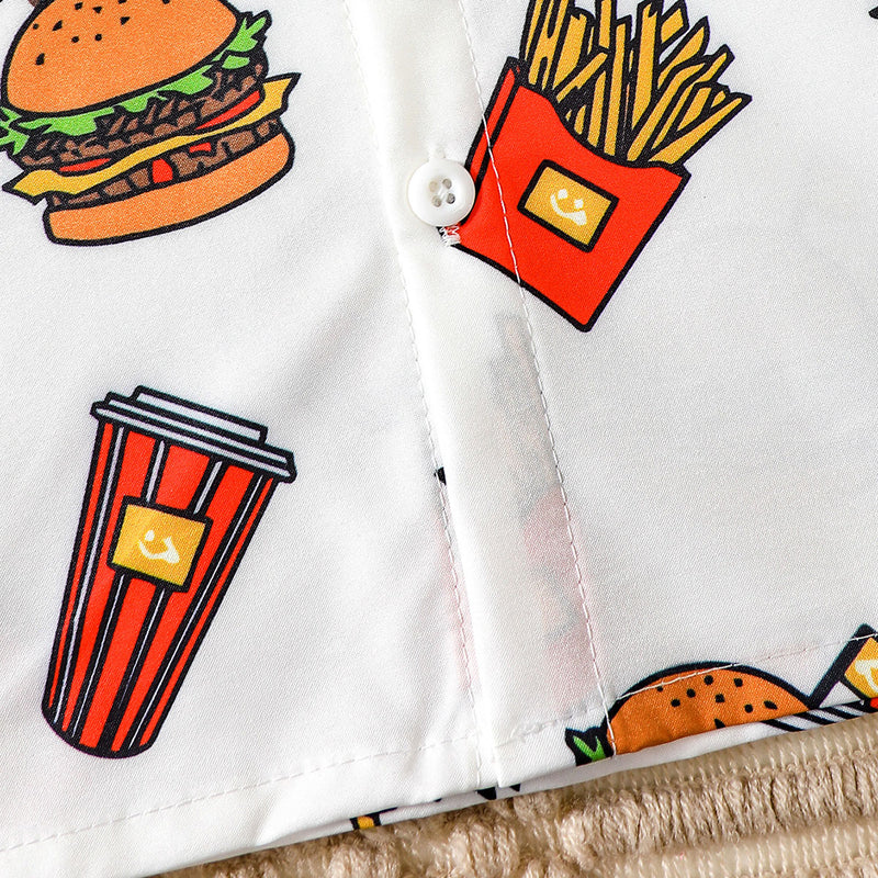 Boys White Graphic Burger Printed Short Sleeves Shirt Shirts
