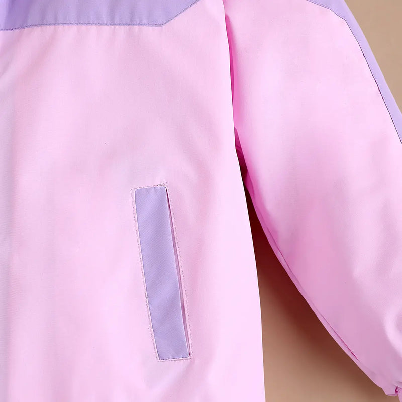 Girls Purple Typographic Printed Hooded Zipper Jacket Coats & Jackets