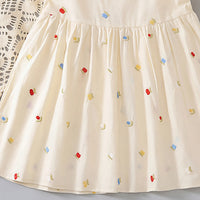 Girls Off White Floral Embroidered Flutter Sleeve A-line Dress Casual Dresses