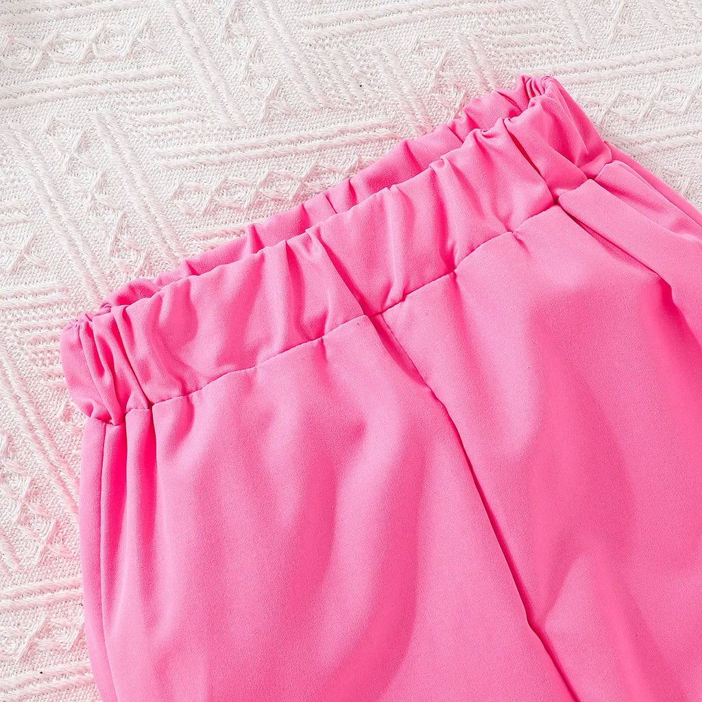 Girls Pink Sleeveless Blazer Top With Wide Leg Pants Co-ord Sets Sets