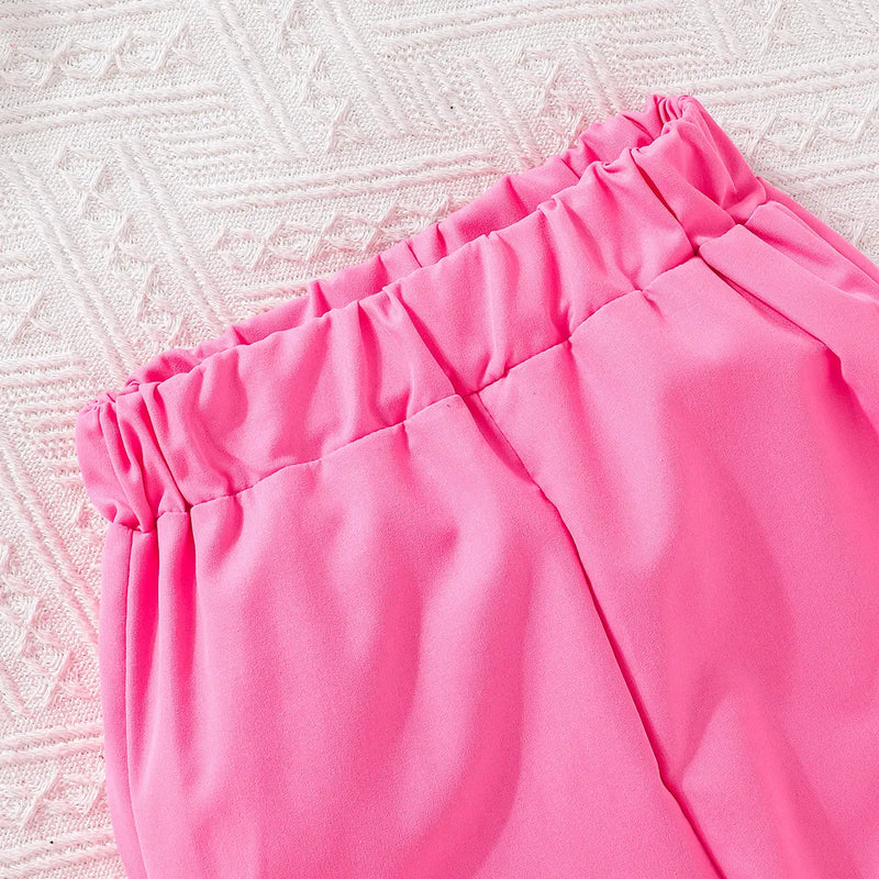 Girls Pink Sleeveless Blazer Top With Wide Leg Pants Co-ord Sets Sets