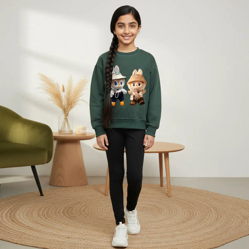Girls Green Labubu Graphics Round Neck Sweatshirt Sweatshirts & Hoodies Green 1-2 Y