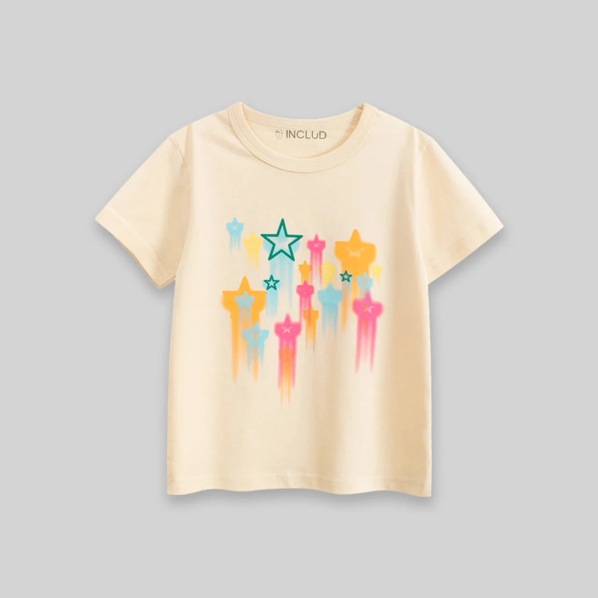 Girls Cream Star Print Short Sleeve T-Shirt Tshirts