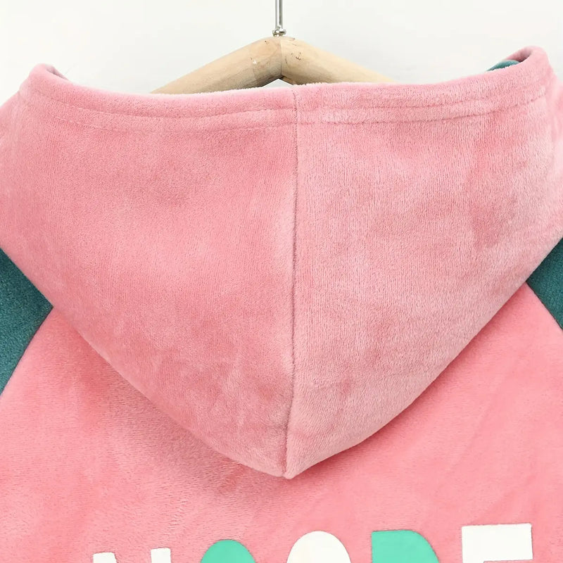 Girls Pink Typographic Printed Hooded Zipper Jacket With Jogger Sets Sets