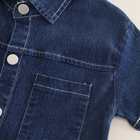 Boys Blue Short Sleeve Denim Shirt With Printed T-Shirt And Shorts Sets 3 pc. Sets