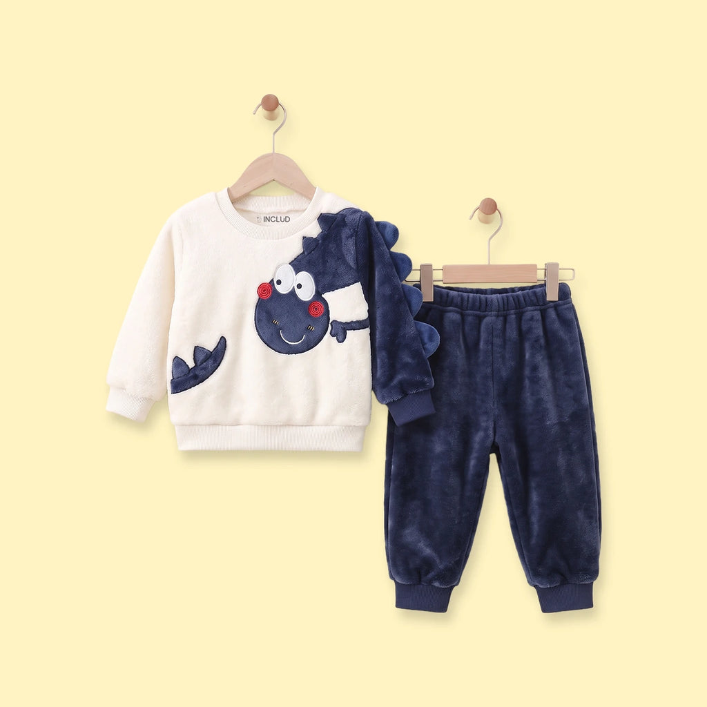 Boys Navy Blue Dinosaur Applique Fleece Sweatshirt With Pants Sets 2 pc. Sets Navy Blue 1-2 Y