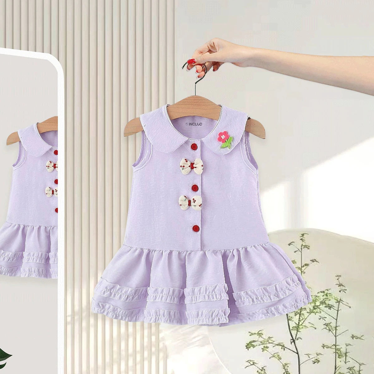 Girls Lilac Peter Pan Collar Drop-Waist Dress With Bow Details Casual Dresses Lilac 1-2 Y