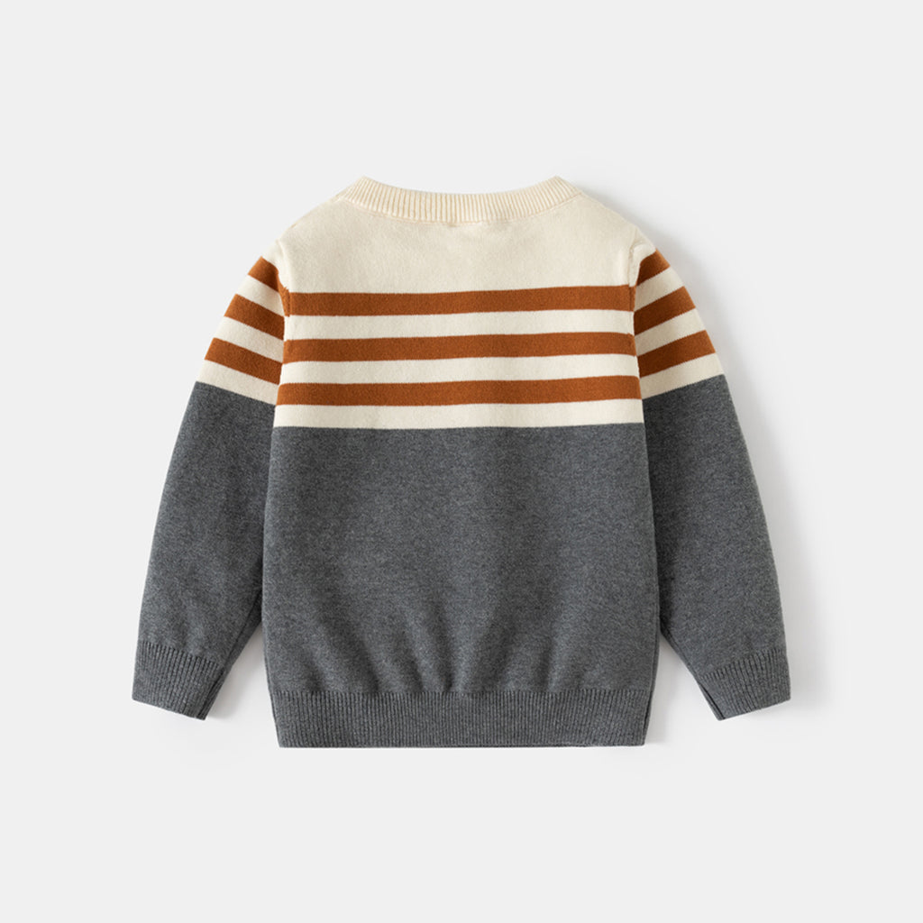 Boys Multicolor Regular Sweater With Self-Design Stripe Patterns Sweaters & Cardigans