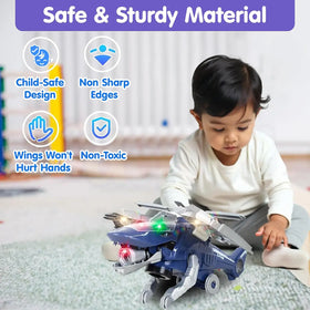 Kids Blue Mechanical Dinosaur Helicopter Toy with Lights & Music Trending Accessories
