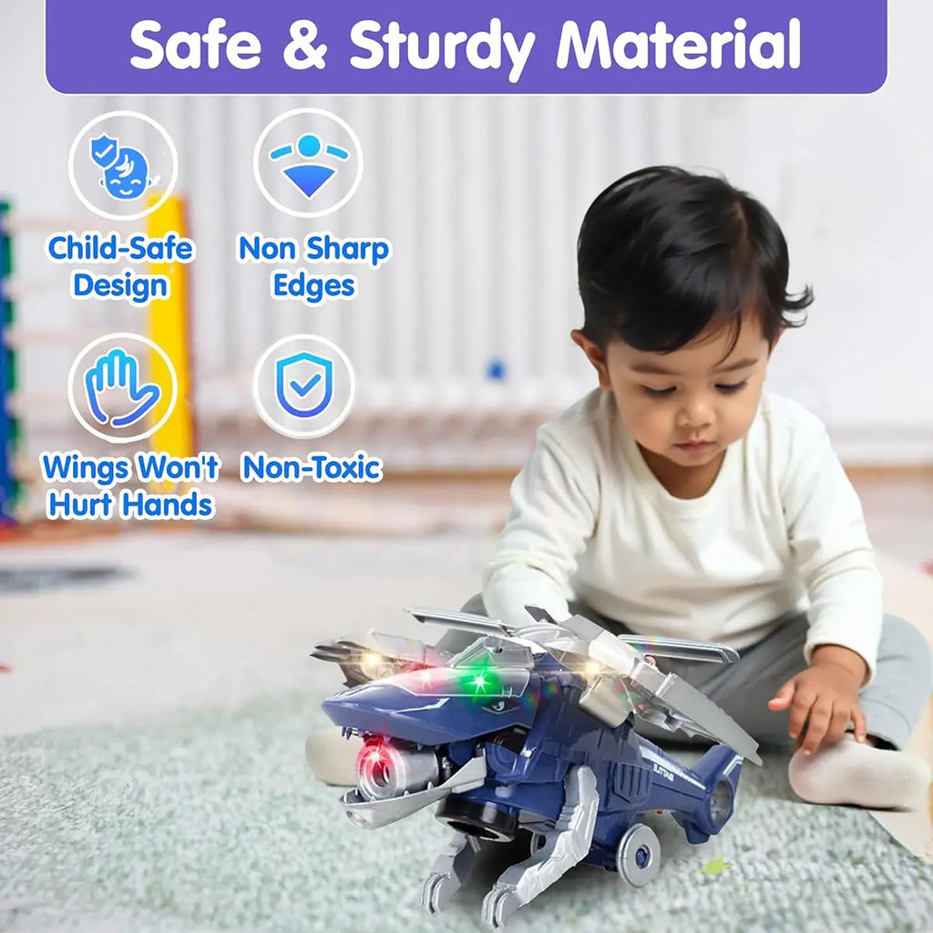 Kids Blue Mechanical Dinosaur Helicopter Toy with Lights & Music Trending Accessories