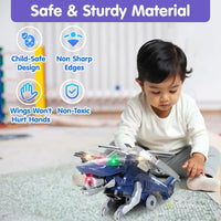 Kids Blue Mechanical Dinosaur Helicopter Toy with Lights & Music Trending Accessories