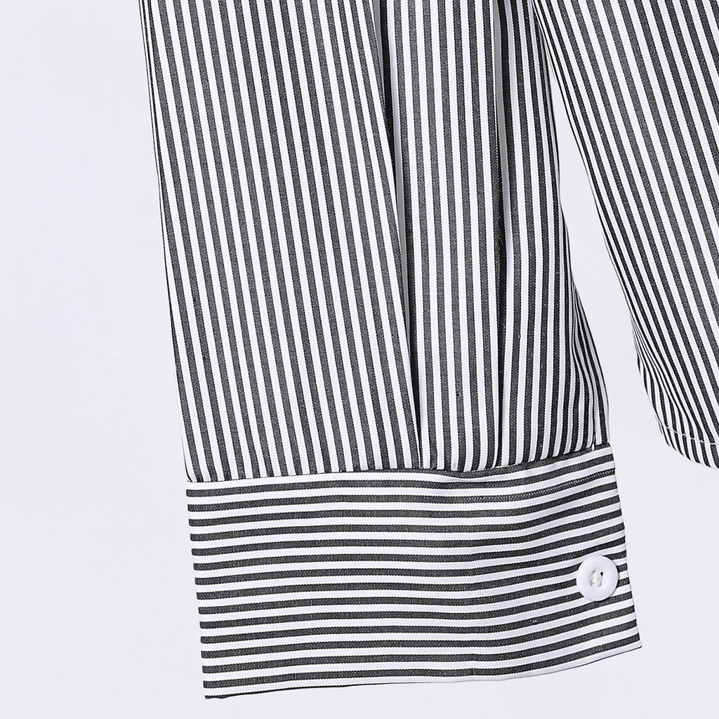 Girls Black Striped Shirt with Scarf and Straight Fit Pants Sets Sets