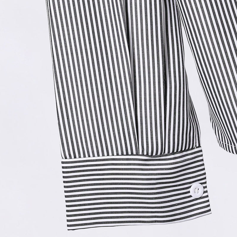 Girls Black Striped Shirt with Scarf and Straight Fit Pants Sets Sets