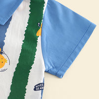 Boys Blue Stripe Printed Short Sleeves Shirt With Denim Shorts Set 2 pc. Sets