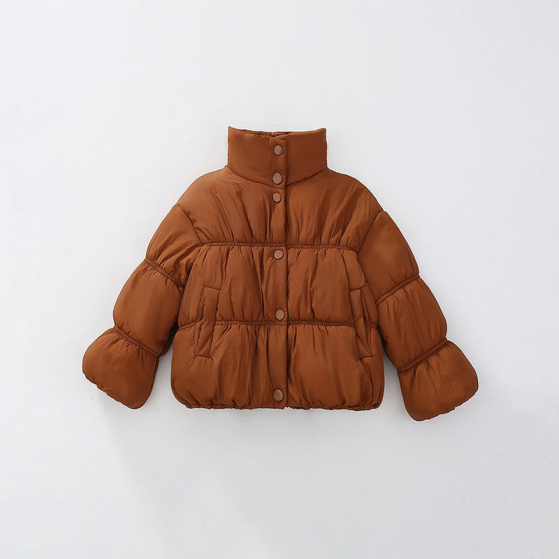 Girls Brown Solid Puffer Winter Jacket Coats & Jackets