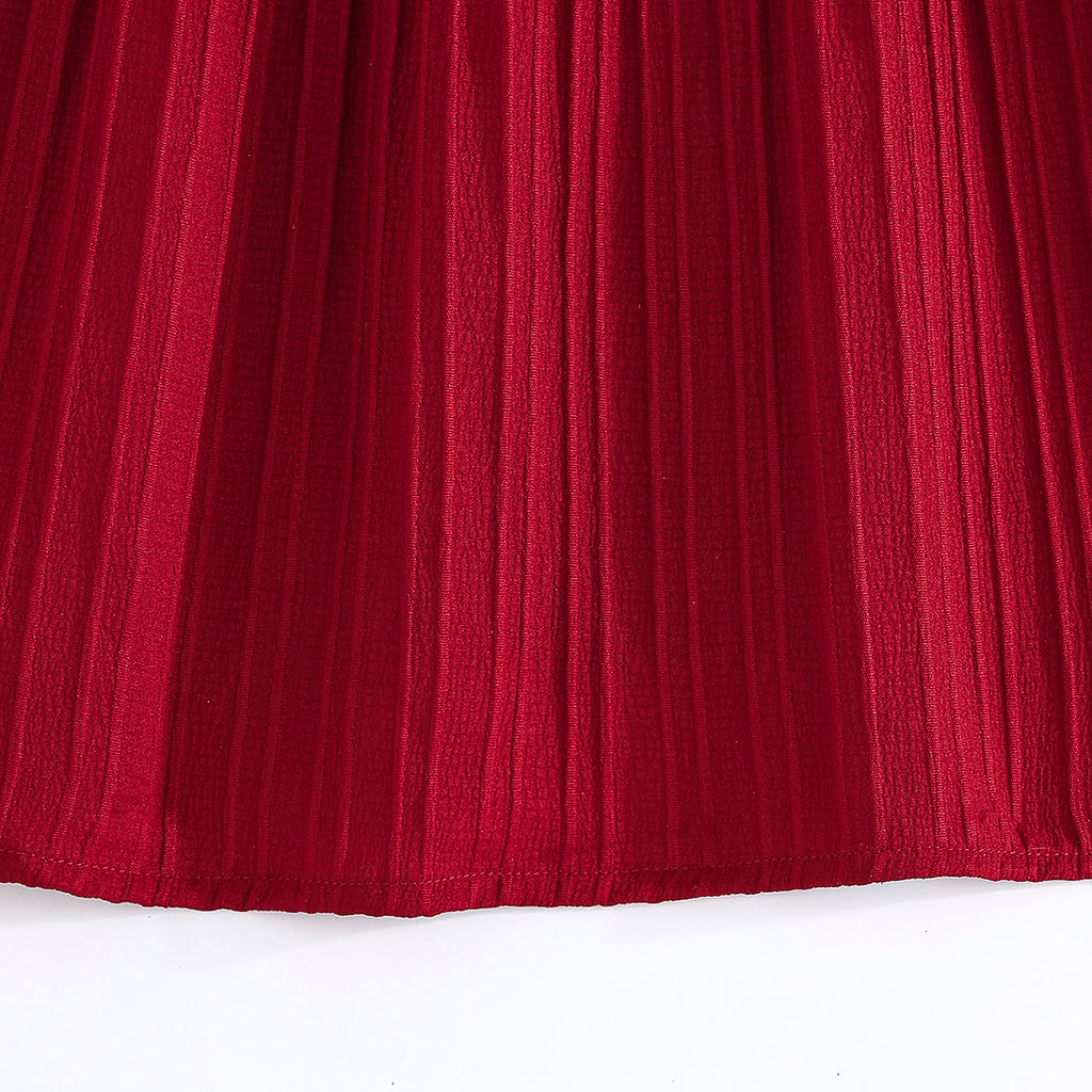 Girls Maroon Texture Panelled Halter Neck A-line Dress Casual Dresses