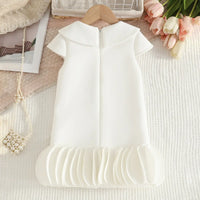 Girls White Cap Sleeves A-line Dress With Ruffled Hem Party Dresses