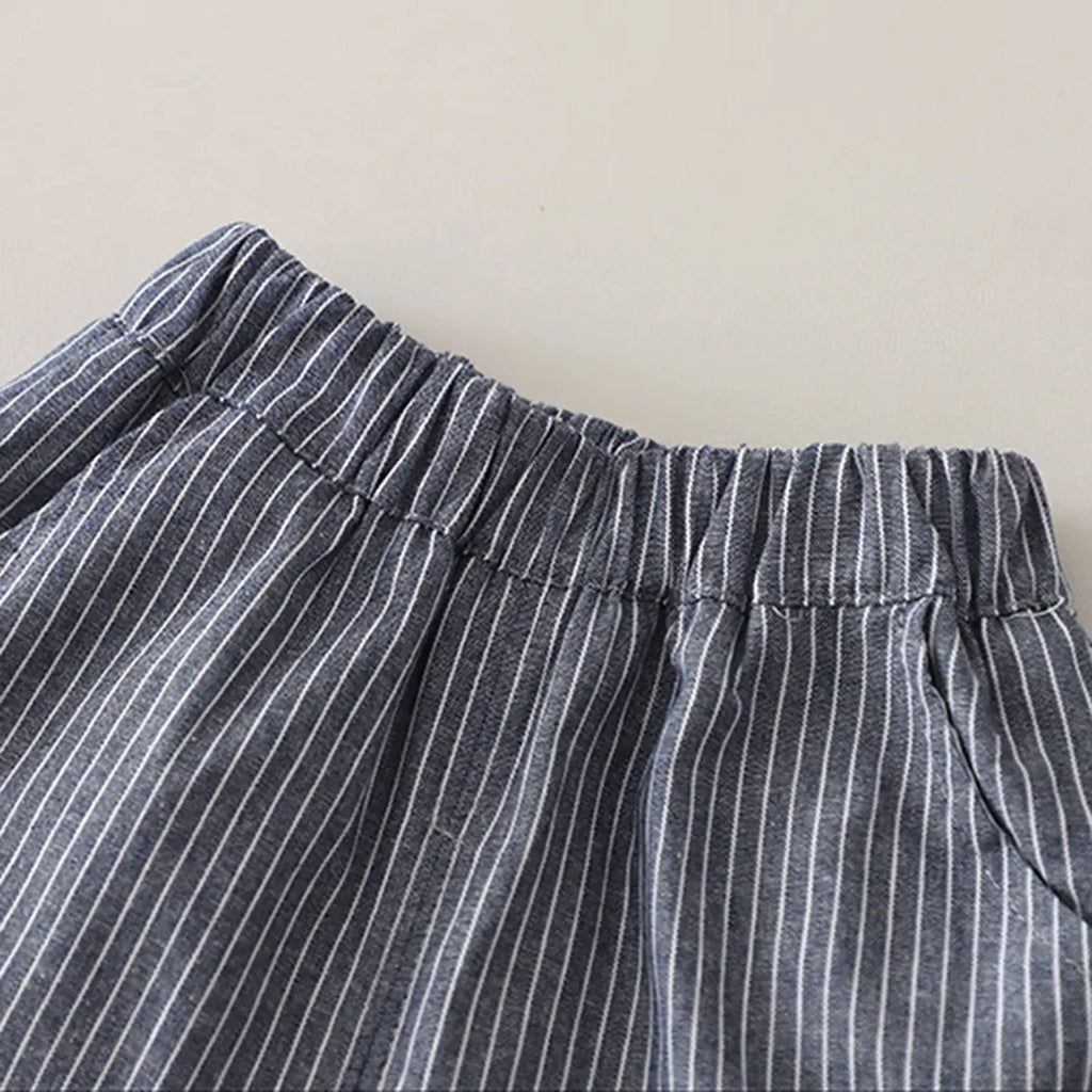 Boys Dark Grey Striped Zip-Up T-Shirt With Shorts Sets Sets