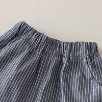 Boys Dark Grey Striped Zip-Up T-Shirt With Shorts Sets Sets