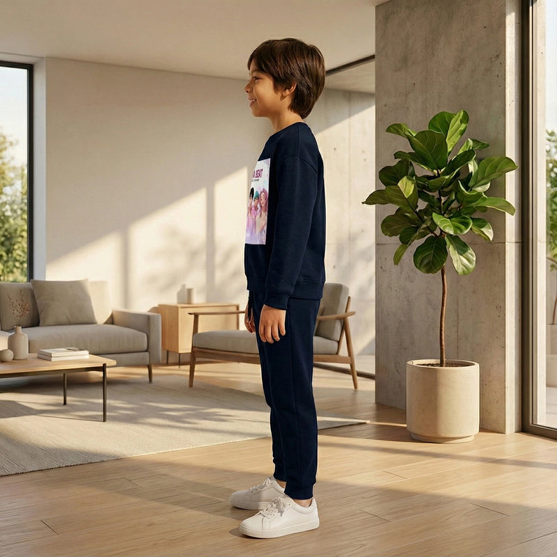 Boys Navy Blue Nova-Beat Graphics Sweatshirt With Jogger Co-ord Sets Sets